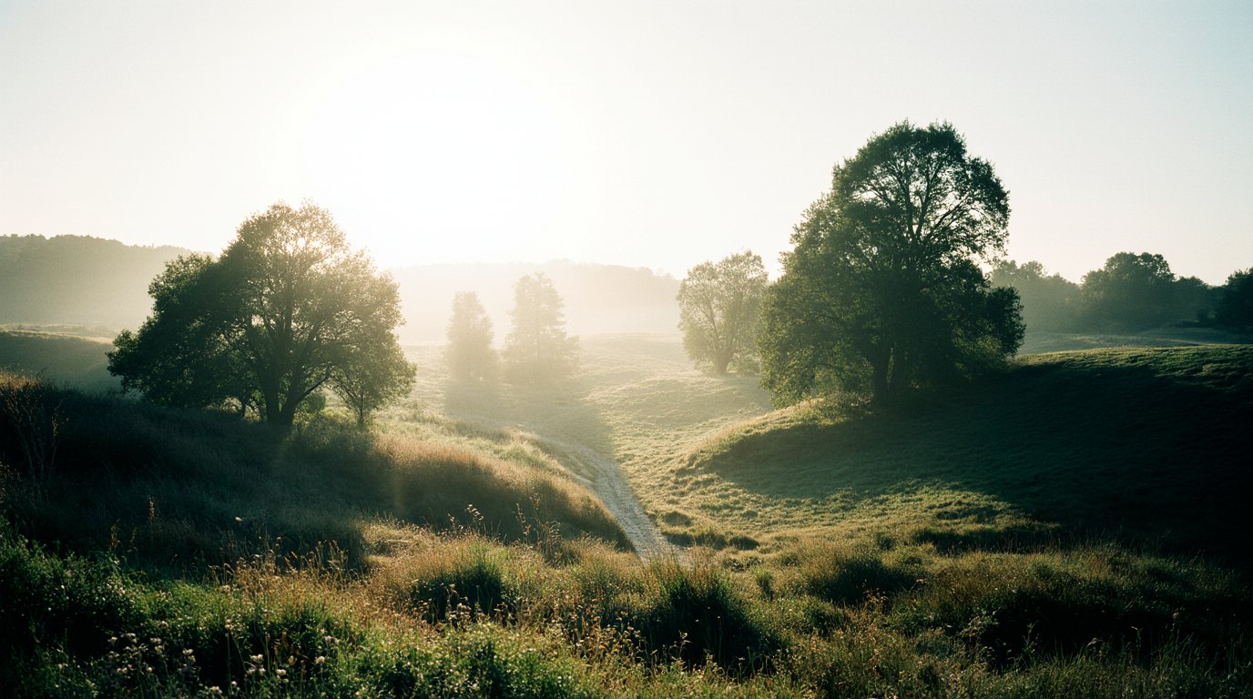 Coulisselandschap bij ochtendlicht